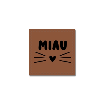 Nr.31 Kitty Cat Kunstleder Label Miau Quadrat Stoffduo Eigenproduktion
