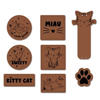 Kitty Cat Kunstleder Label Set 8tlg Stoffduo Eigenproduktion