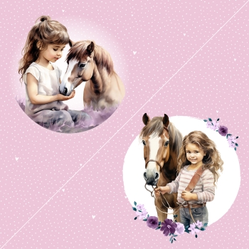 Ponyland Panel rosa Mädchen mit Pferd Stoffduo Eigenproduktion